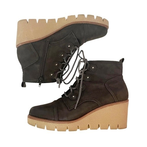 Mia Grant Wedge Black Textile Platform Lug Sole Lace-Up Shoe Women’s Size 10 - Picture 2 of 11